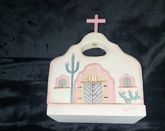 Beautiful Vintage carved hand painted signed  southwest style napkin holder