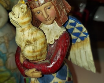 Jim Shore 2002 Heartwood Creek Patchwork Angel with Cat 8" by Enesco 105170