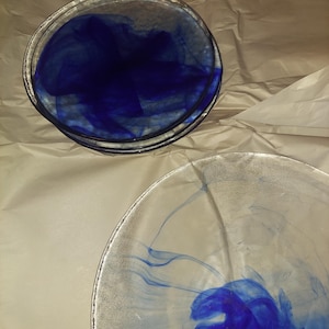 Vintage Bormioli Rocco Art Glass Plates 4 Salad 1 Dinnerl Italy Cobalt Blue Vintage Art Glass Plates Dishes Italy Swirl design