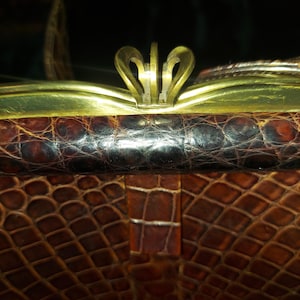 Schöner Vintage Deitsch Alligator? Geldbörse Handtasche Braun Leder Verschluss 1950er Jahre