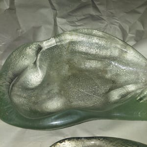 2 modern abstract Blenko free form Amoeba Asymmetric textured glass bowl paperweight ashtray clear glass MCM