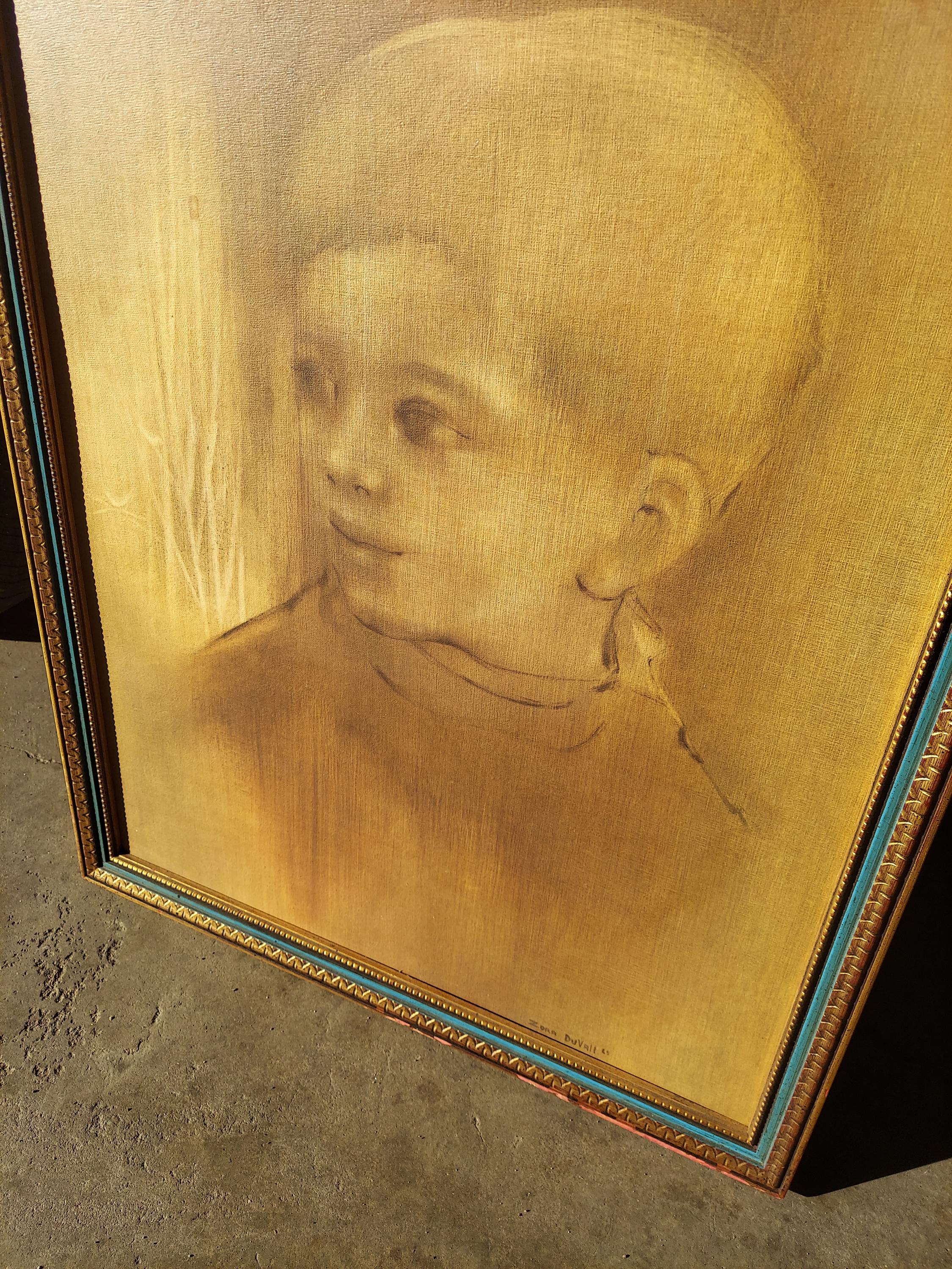 Framed Zora Duvall Print “ BOY WITH BIRDS” Vintage Art Child