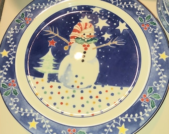 12 pc set of Vintage Noritake Epoch Mr. Snowman Dinner Setting includes 4 Plates, 4 Dessert/salad plates and 4 Bowls Holiday Christmas