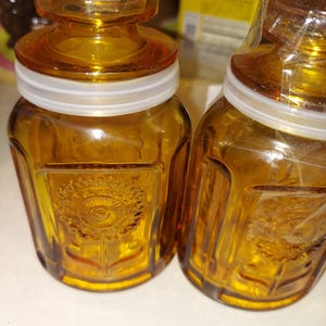 Vintage Wheaton Amber Glass Sunflower Jar--Yellow Glass Jar with Lid--Small Glass Apothecary Jar--Glass Spice Jars--Sunflowers