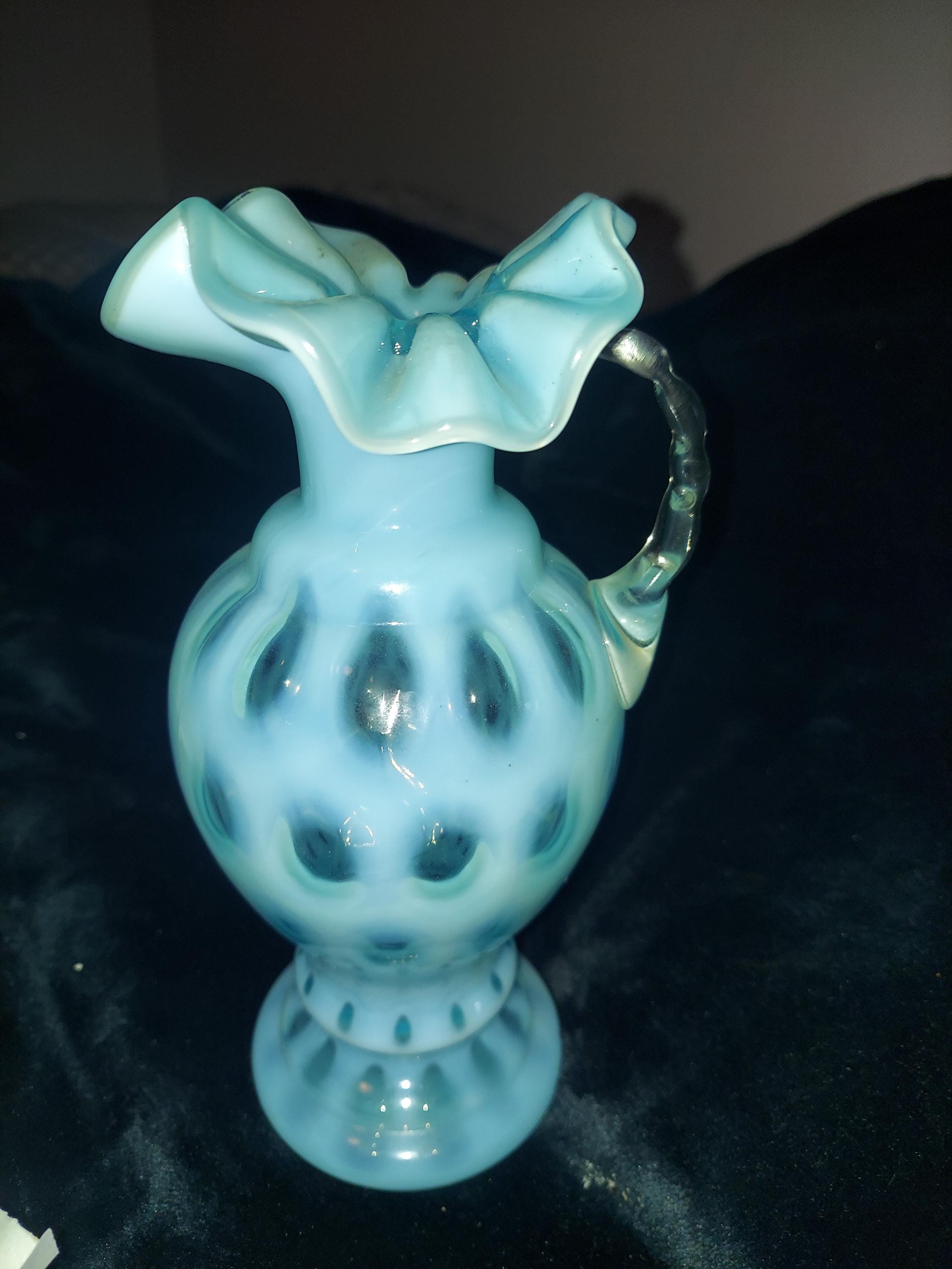 ヴィンテージ フェントン フリル オパールセント ブルー コイン ドット