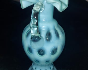 フェントン ブルーオパールセント ドット　フリル　フラワーベース ヴィンテージ フェントン フリル オパールセント ブルー コイン ドット