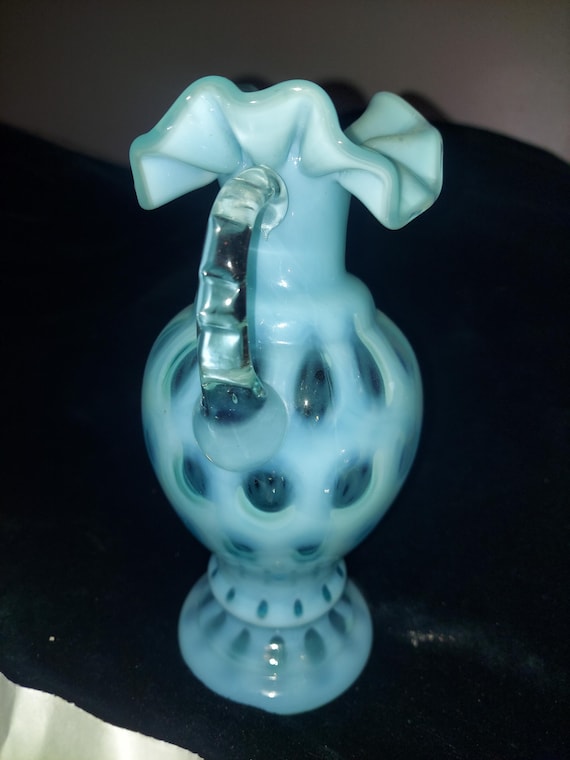 ヴィンテージ フェントン フリル オパールセント ブルー コイン ドット