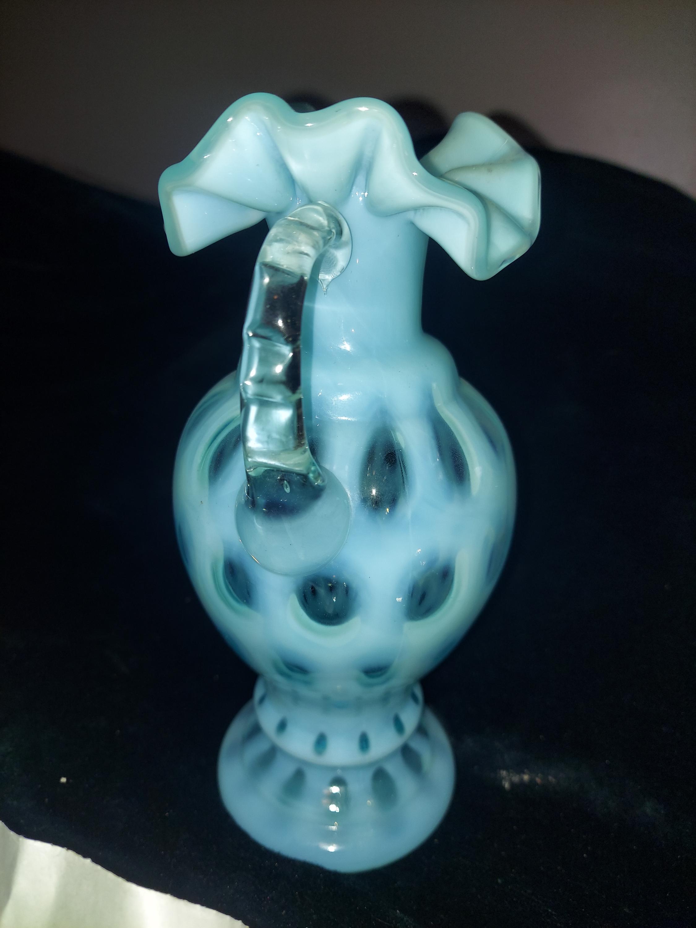 ビンテージ　フェントン　 ドット ヴィンテージ フェントン フリル オパールセント ブルー コイン ドット