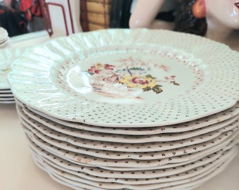 2 Pieces sets available Vintage 10" Royal Doulton England-Grantham-Floral Polka Dot Fluted Dinner Plate