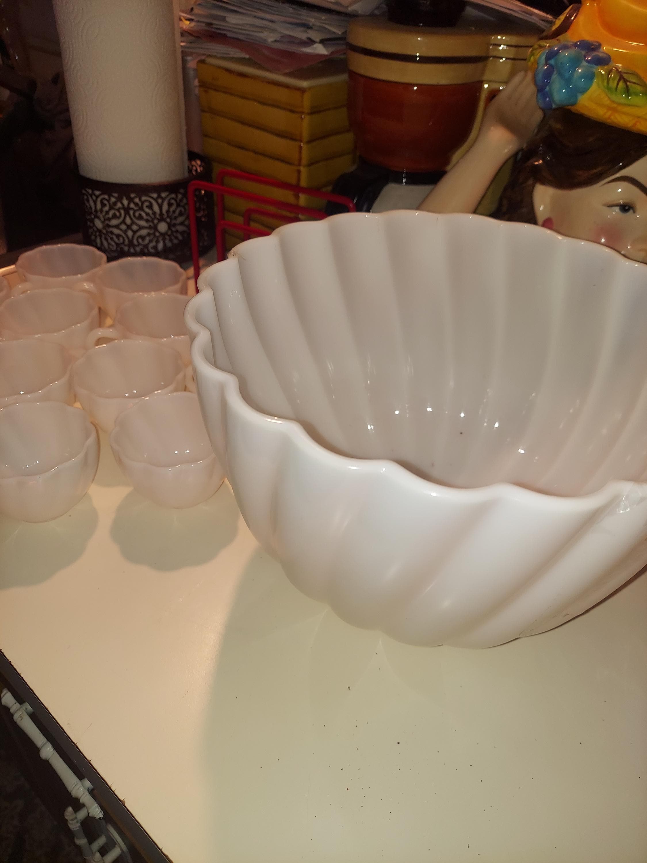 ヘーゼルアトラス ミルクガラス パンチボウル 12個入り - ヴィンテージ