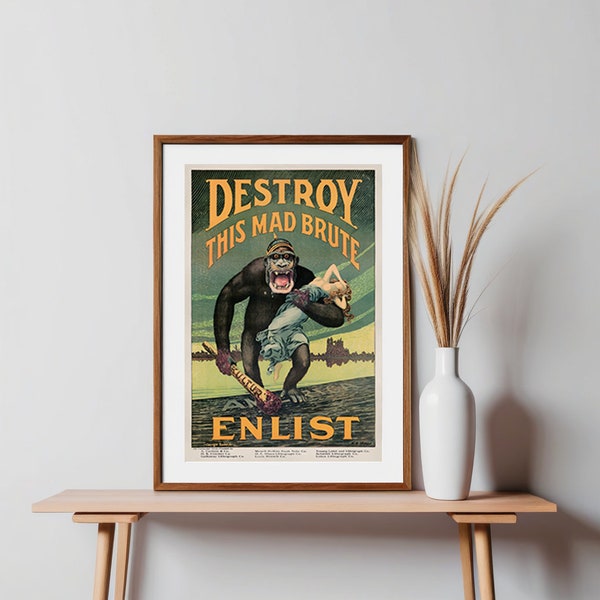 Enlist Vintage Poster | Destroy This Mad Brute Retro wall art | Digital Printable Download