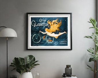 Gladiator Cycles Vintage Poster, Retro art deco, digital printable download