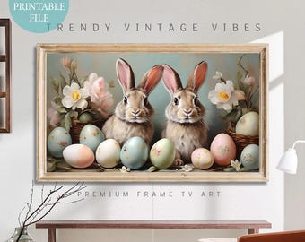 Vintage Easter Bunny Frame TV Art: Rabbits & Eggs (Digital Download)