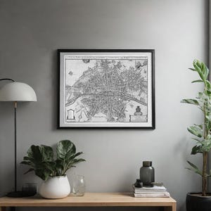 Vintage carte de Paris, France en monochome | Téléchargement numérique | Carte imprimable