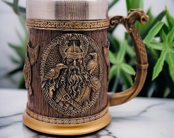 Viking Tankard Norse Odin Thor Mjolnir Drinking Mug Beer Stein 20oz / 600ml, Gifts