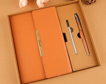 Personalized A5 Notebook Set, Custom Leather Notebook With Name, Engraved Notebook, Journal For Women, Dad Gift, Mom Gift, Christmas Gift