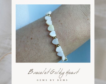 Bracelet White Shell Heart beads and golden beads