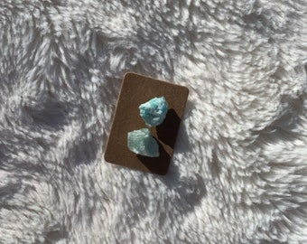 Crystal earrings. Turquoise blue beach rock from Long Island rock stud earrings