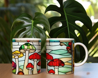 Stained Glass, Mushroom Mug, Fungi Mug, Ceramic Cup, Cottagecore Gift, 11oz, Toadstool Mug, Girlfriend Wife Idea