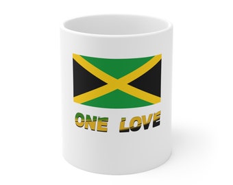Jamaica flag and quote (One Love) Ceramic Mug 11oz | Ceramic cup| Coffee mug| Tea Cups