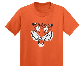 Tiger Face - Kids Cotton T-Shirt - Jungle Cat Ferocious Favorite Spirit Animal Claws Roar Year of The Football Team Bengal