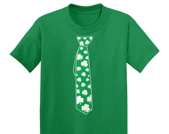 Shamrock Tie - Kids Cotton T-Shirt - St. Patrick's Day Saint Pattys Lucky Four Leaf Clover Cute Adorable Dress Up
