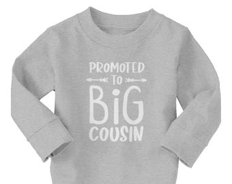 Promoted To Big Cousin - Kids Long Sleeve Cotton T-Shirt - Pregnancy Announcement Older Cuz Newborn Aunt Uncle Niece Nephew God Parent