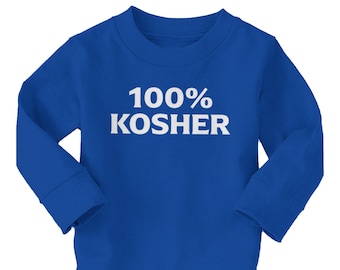 100% Kosher - T-shirt in cotone a maniche lunghe per bambini - Ebraismo ebraico Israele Tempio religioso israeliano Pasqua Rosh Hashana Yom Kippur Hanukkah