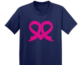 Heart Ribbon - Kids Cotton T-Shirt - Breast Cancer Awareness Month Raise FIght Survivor Strong Wear Pink Love Support