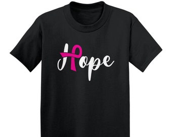 Hope Breast Cancer Ribbon - Kids Cotton T-Shirt - Wear Pink October Awareness Month Love Support Family Friends Fight Survivor