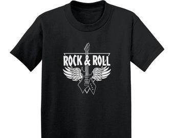 Rock n' Roll - T-shirt in cotone per bambini - Chitarra hard rock classico della vecchia scuola con ali Concerto del tour musicale Concerto della band preferita