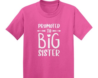 Promotion zur großen Schwester - Kinder Baumwoll T-Shirt - Schwangerschaft Ankündigung Gender Reveal Party Neugeborene Baby Familie älterer Bruder