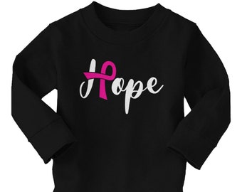 Hope Breast Cancer Ribbon - Kids Long Sleeve Cotton T-Shirt - Wear Pink October Awareness Month Love Support Family Friends Fight Survivor