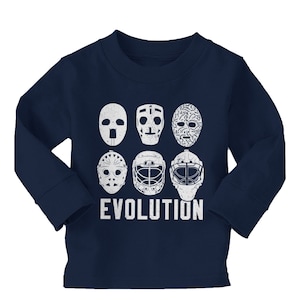 Evolution Hockey Goalie Masks - Kids Long Sleeve Cotton T-Shirt - Goal Keeper Cool Awesome Play Watch Goal Save Pads Helmet Stick Glove