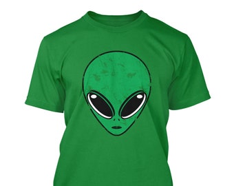 Distressed Alien Head - Men's T-Shirt Graphic Novelty Tee - UFO Extra Terrestrial Martian Visitor Probe I Believe They Exist Real Space