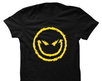 Evil Smile Face - T-shirt pour femme - Grunge Punk Bad Kick Ass Cool Villain Crazy Psychadelic Happy Sinister