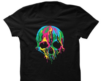 Melting Skull - Women's T-Shirt - Skeleton Melt Psychedelic Trippy Rave Music Festival Rainbow Wavy