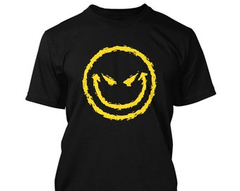 Evil Smile Face – Herren-T-Shirt, grafisches Neuheits-T-Shirt – Grunge Punk Bad Kick Ass Cool Villain Crazy Psychadelic Happy Sinister