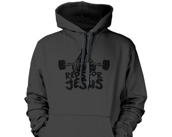 Reps For Jesus - Sweat-shirt à capuche unisexe - Remontée mécanique de rats d'entraînement pour salle de sport Obtenez une grosse pompe drôle chrétienne Christ Jacked
