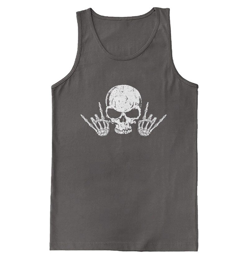 a tank top with a skull and two hands on it