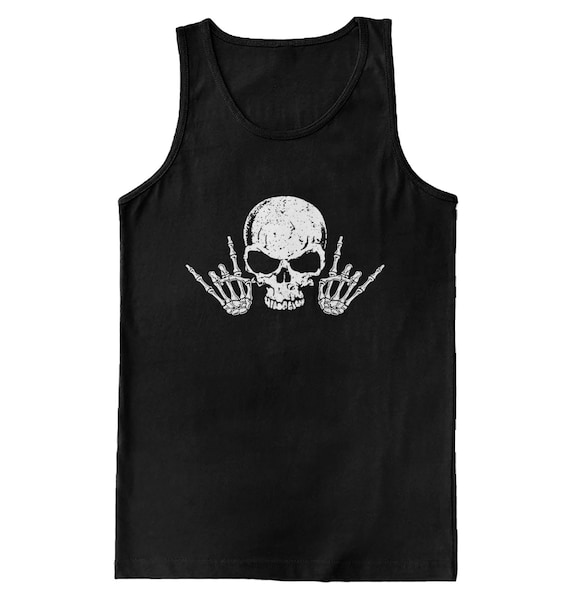Rock n' Roll Skull -  Men's Tank Top Graphic Novelty Tee -  Skeleton Hard Rock Heavy Metal Shred Music Undead Zombie Killer Awesome