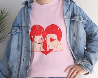 Camiseta unisex del corazón de los perros del día de San Valentín, regalo del amante del perro, camiseta de los perros del amor, regalo lindo para él y ella, camiseta de algodón pesado