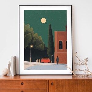 Full Moon Red Van Print: Dreamy Surreal Landscape (Digital Download)
