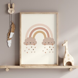 Regenbogen Wolken Herzen Poster fürs Kinderzimmer – Süßes Wandbild in Pastellfarben für Jungen und Mädchen, Ideale Babyzimmer Deko Besch
