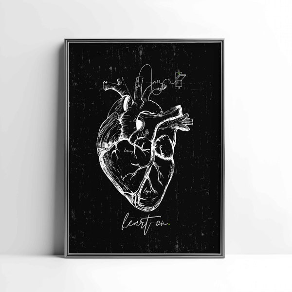 Anatomisches Herz Schwarz Weiß Kunstdruck - Inspirierende Wallart - Herz Illustration Poster - Heart on Art - Minimalistische Dekoration