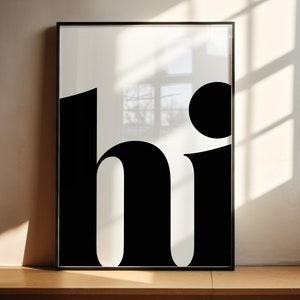 Poster Ciao in bianco e nero - Stampa dal design astratto moderno - Elegante decorazione da parete - Stampa digitale di benvenuto - Opera d'arte Hello - Decorazione d'ingresso