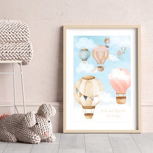 Vintage balon na ogrzane powietrze plakat-delikatne pastelowe przedszkole Wall art-inspirujący cytat-delikatna dekoracja pokoju dziecięcego-dla dzieci Print
