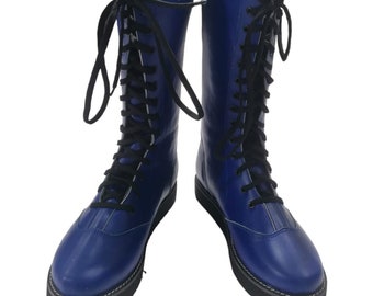 Wrestling Lange Stiefel, 100% Original Leder, Blaue Farbe, Handgemacht, Personalisierbar