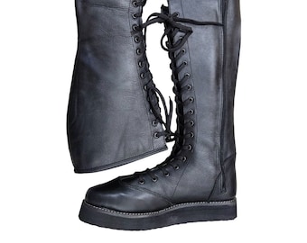 Botas de lucha libre profesional, hechas a mano, estilo cremallera y cordones, 100% cuero original, color negro, personalizables.