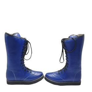 Wrestling Long Boots, 100% Original Leather, Blue Color, Handmade, Customizable image 2